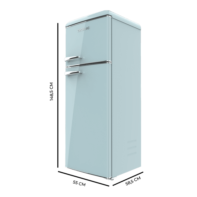 Bolero CoolMarket 2D Origin 215 Blue E Frigorífico Retro con capacidad de 215L, clase E, Luz interior, tirador cromado, bandejas cristal y control de temperatura.
