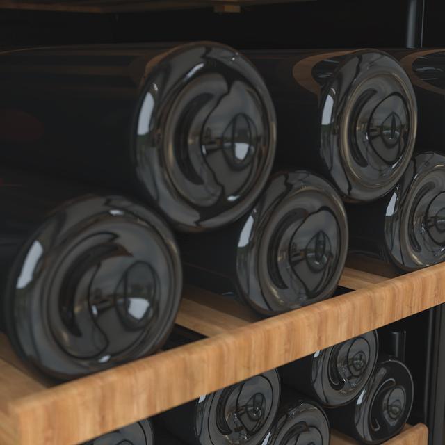 Bolero GrandSommelier Duo 77000 Black Vinoteca de 77 botellas de capacidad con sistema compresor de enfriamiento que garantiza un alto rendimiento, ofreciendo una doble zona, tanto para vino tinto, como blanco o champagne.