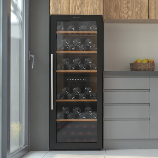 Bolero GrandSommelier Duo 77000 Black Vinoteca de 77 botellas de capacidad con sistema compresor de enfriamiento que garantiza un alto rendimiento, ofreciendo una doble zona, tanto para vino tinto, como blanco o champagne.