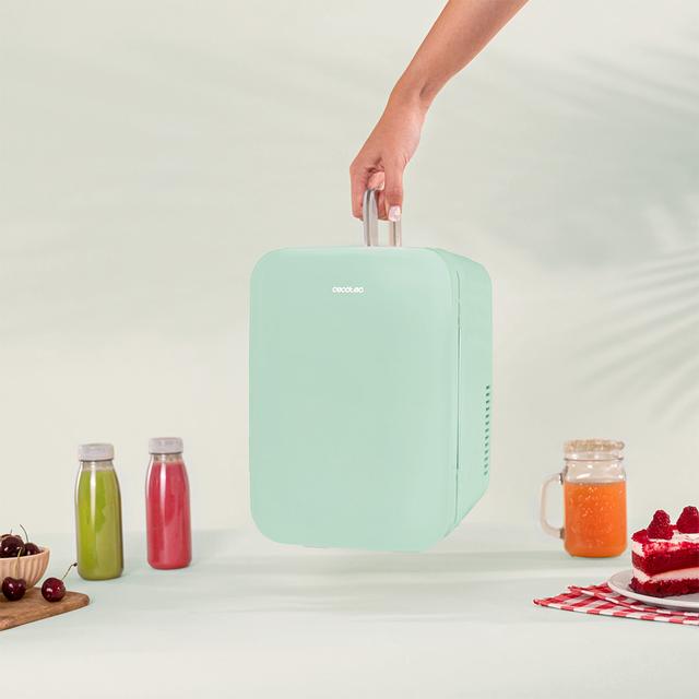 Bolero MiniCooling 6L Bahamas Mint Frigorífico con funcionamiento 12V-220V, compatible coche y caravanas, función enfriamiento y calentamiento, rango temperatura 5-65º, transporte fácil.