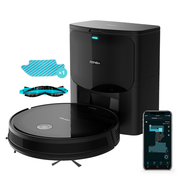 Conga 2499 Ultra Home Advanced Robot aspirador con base de autovaciado. Cuenta con tecnología giroscópica, limpieza ordenada de la totalidad de la superficie recorrida. Friega, aspira y barre a la vez.