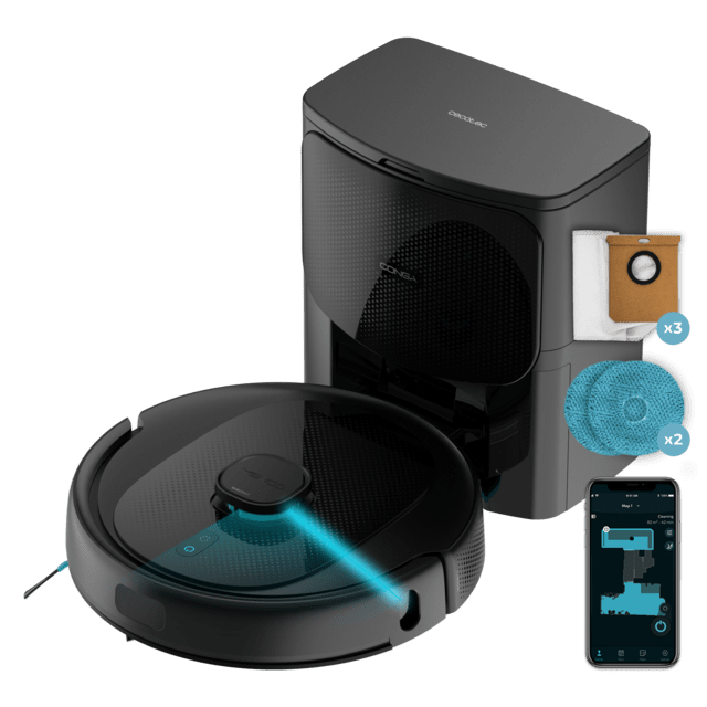 Conga 9590 Spin Revolution Ultra Power Home Robot aspirador con navegación láser. Inteligencia artificial, evita objetos. 4 en 1: barre, aspira, friega y pasa las mopas. 10.000 Pa de succión. Máximo 240 minutos de autonomía.