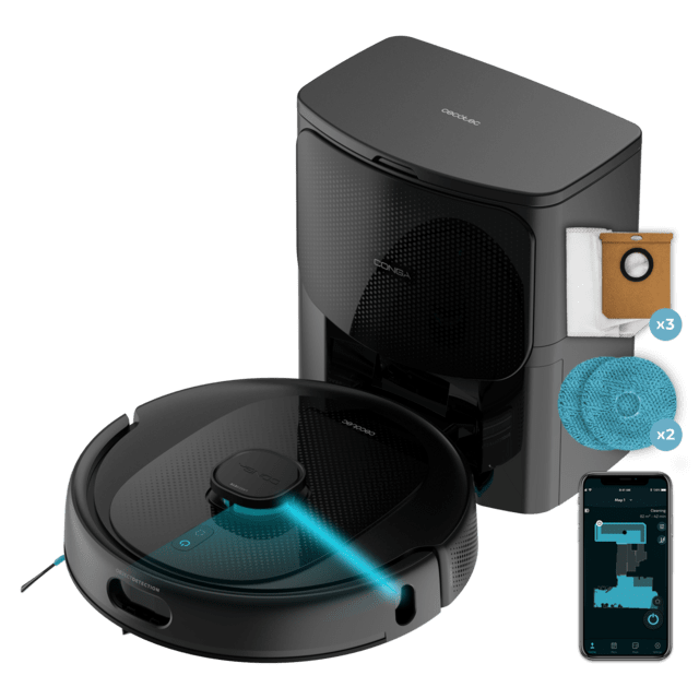 Conga 9990 AI Spin Revolution Ultra Power Home Robot aspirador con navegación láser y base de autovaciado de polvo.