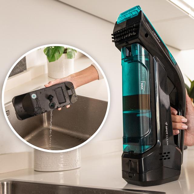 Conga Hand Carpet&Spot Clean 1500 Aspirador de tapicecerias de mano con depósito de agua limpia y agua sucia por separado, cepillo de cerdas para desincrustar la suciedad y 20 minutos de autonomía.