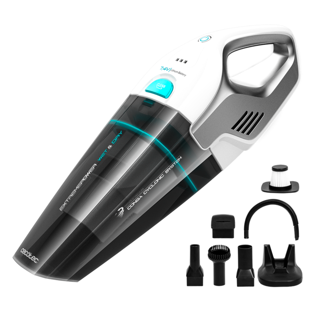 Conga Immortal ExtremeSuction 7,4 V Hand. Aspirador de Mano que aspira sólidos y líquidos, Ligero y sin Bolsas, Tiempo de autonomía 20 Minutos, 7,4 V, Tecnología ciclónica