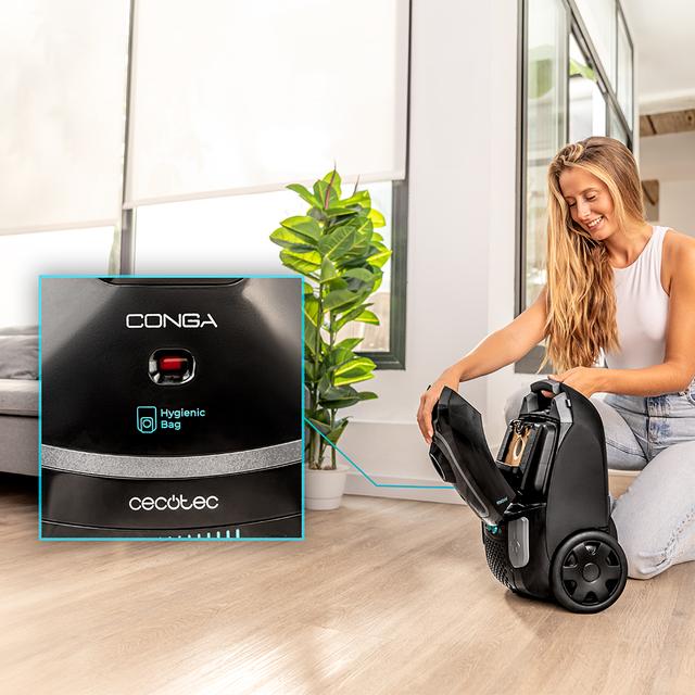 Conga Powerbag 4000 XL Aspirador con bolsa y cable de 890 W de potencia. Con bolsa. Máxima capacidad del depósito de hasta 4 L con filtrado de alta eficiencia y tubo telescópico metálico.