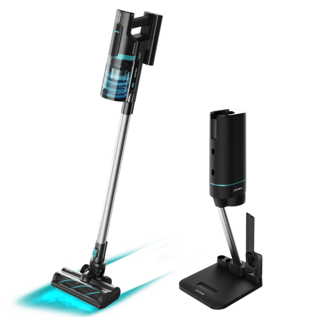 Conga Rockstar 10000 Nebula Station Aspirador escoba sin cables sin bolsa 3 en 1 con ciclón paralelo y base de autovaciado. Potencia de 450 W, 30 kPa y 70 minutos de autonomía.