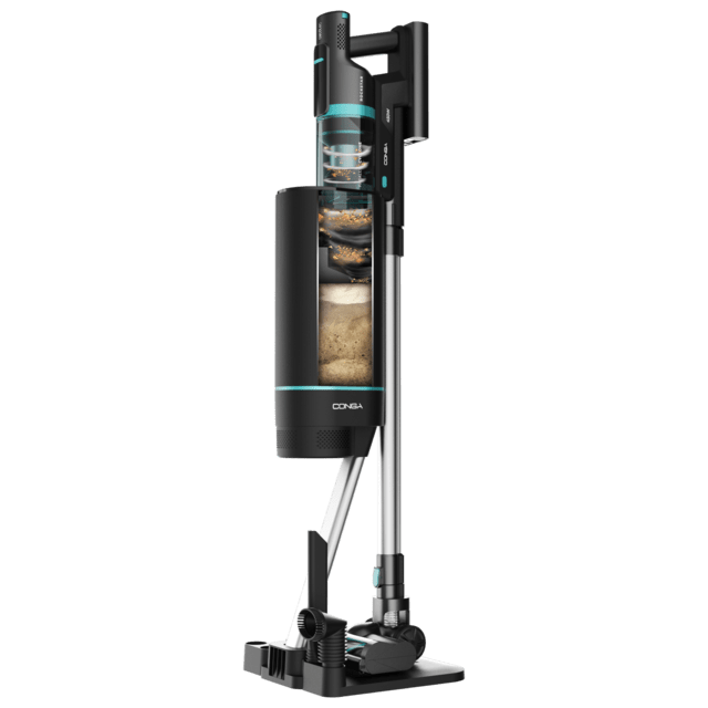 Conga Rockstar 10000 Nebula Station Aspirador escoba sin cables sin bolsa 3 en 1 con ciclón paralelo y base de autovaciado. Potencia de 450 W, 30 kPa y 70 minutos de autonomía.