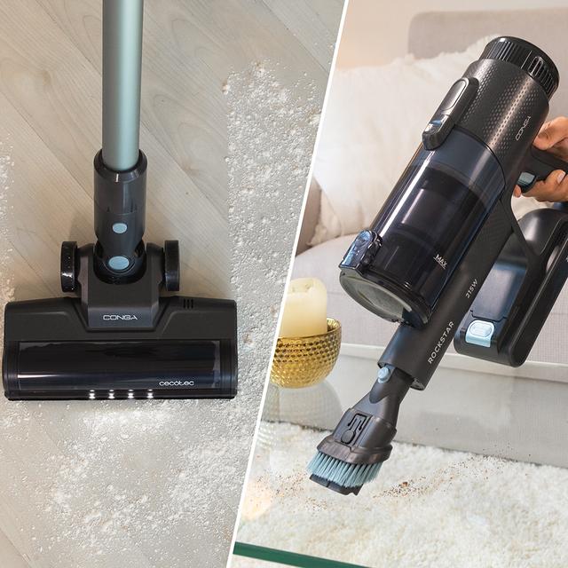 Conga Rockstar 1500 Ray Free Aspirador escoba sin cables sin bolsa 3 en 1 con potencia 215 W. 12 kPa. 45 minutos de autonomía. Cepillo Mixto. Depósito de 500 ml. Ciclón paralelo.