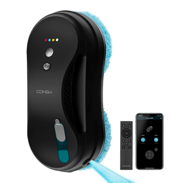 Conga Windroid 890 SprayWater Smart Connected T Aspirador limpiacristales con función 3 en 1: pulveriza, limpia y seca. Incluye app y mando teledirigido, para poder controlar todos los movimientos del robot. Incorporación de spray líquido.