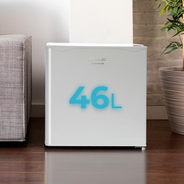 GrandCooler 20000 SilentCompress White E Mini Frigorífico blanco, compartimento congelador interior, capacidad de 46 Litros, 48,7 de ancho y 48 cm de alto, puerta reversible, funcionamiento cíclico, clase energética E