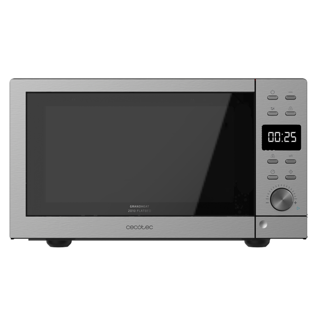 GrandHeat 2010 Flatbed Steel. Microondas Digital sin Plato con Potencia 700 W, Capacidad 20 Litros, Grill de 900 W, 9 Funciones preconfiguradas, Quick Start, Fácil Limpieza