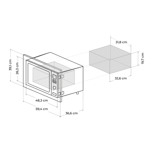 GrandHeat 2350 Built-In White. Microondas encastrable Digital de 900W, Integrable, 23 Litros, Grill, 9 Funciones preconfiguradas, Temporizador