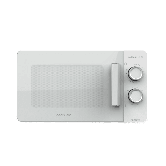 ProClean 3120. Microondas blanco de 20 L, Con Grill y Revestimiento Ready2Clean para mejor limpieza, Tecnología 3DWave, Diseño puerta FullWhite y detalles metálicos, 6 niveles