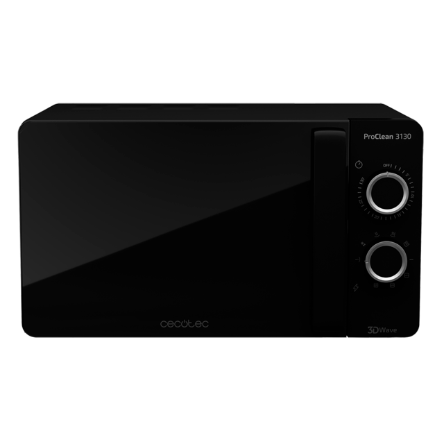 ProClean 3130. Microondas Negro de 700W, 20L, Con Grill, Revestimiento Ready2Clean para una mejor limpieza, Tecnología 3DWave, Diseño puerta FullCrystal y Detalles metálicos, 6 niveles