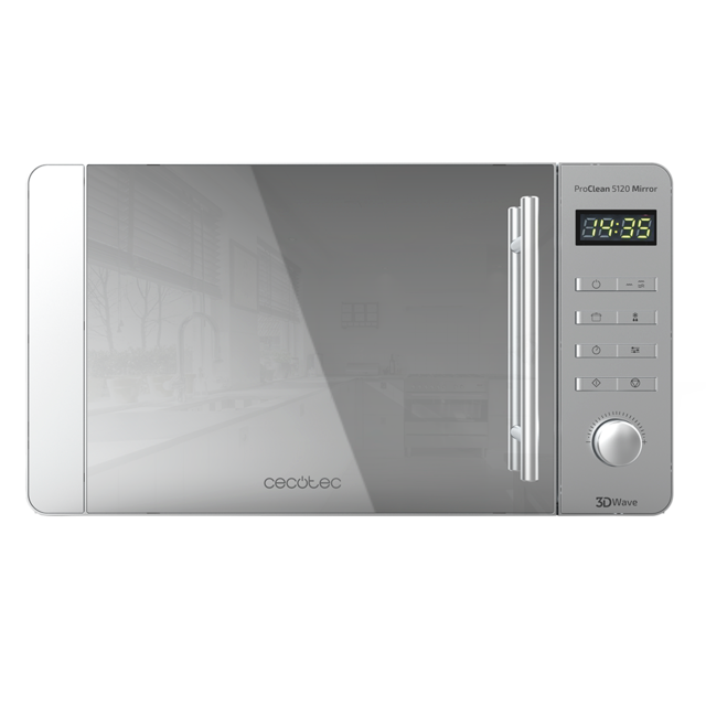 ProClean 5020 Mirror. Microondas de 700 W, Capacidad 20 L, Revestimiento Ready2Clean para mejor limpieza, Tecnología 3DWave, Diseño Efecto Espejo, Tirador Inox, 8 programas