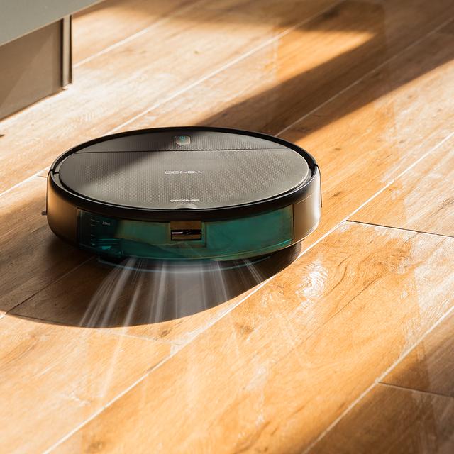 Robot aspirador Conga 999 Origin Genesis con navegación reactiva para una limpieza total de la casa. Gran boca de succión con potencia de 1400 Pa de motor. 2 cepillos laterales. Autonomía de 120 minutos.