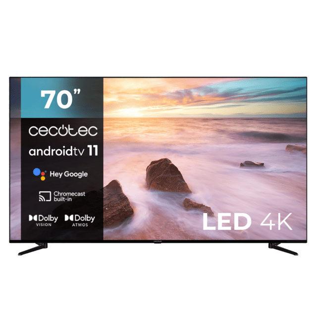 TV Cecotec A2 Series ALU20070S Televisión LED 70” con resolución 4K UHD, sistema operativo Android TV 11, Chromecast, HDR10+, Google Voice Assistant, clase E.