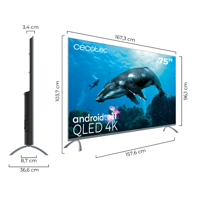 TV QLED V3+ series VQU30075+ M Televisión QLED de gran pulgada con 75" con resolución 4K UHD y Android TV 11, Full Array Local Dimming, 120 Hz,