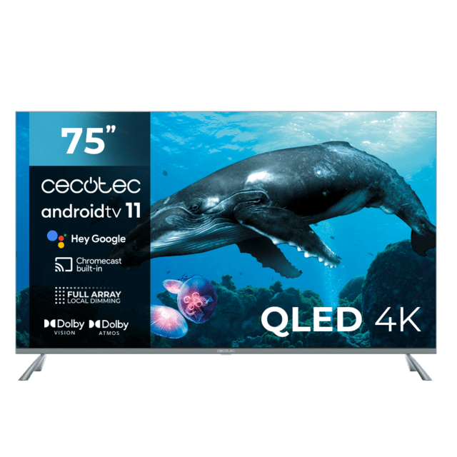 TV QLED V3+ series VQU30075+ M Televisión QLED de gran pulgada con 75" con resolución 4K UHD y Android TV 11, Full Array Local Dimming, 120 Hz,