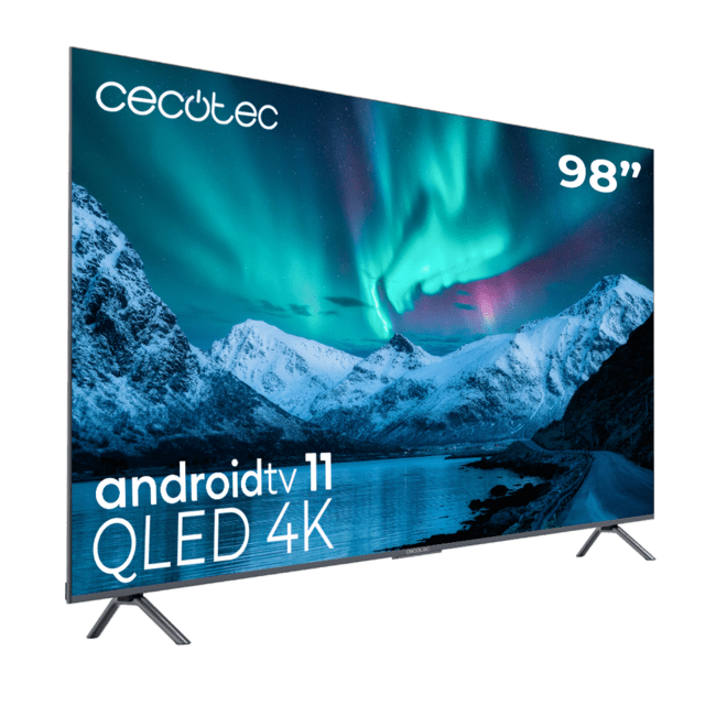 TV QLED V3+ series VQU30098+ M Televisión QLED de gran pulgada con 98" resolución 4K UHD y Android TV 11, Full Array Local Dimming, 120 Hz, Altavoces con 60W, Dolby Vision & Atmos, Wide Colour Gamut, HDR10, HDM 2.1, USB