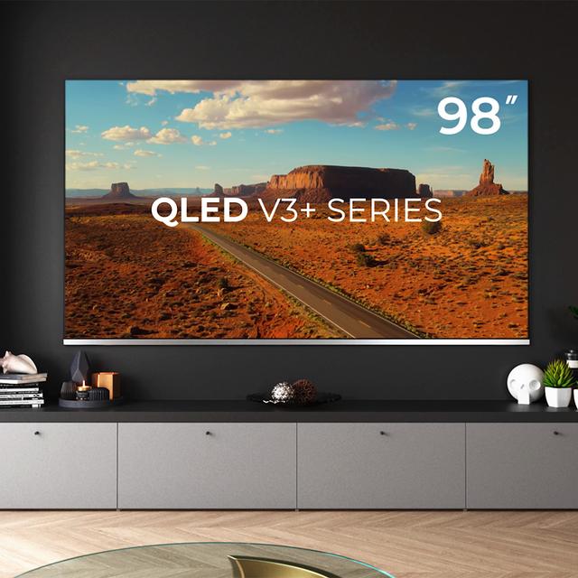 TV QLED V3+ series VQU30098+ M Televisión QLED de gran pulgada con 98" resolución 4K UHD y Android TV 11, Full Array Local Dimming, 120 Hz, Altavoces con 60W, Dolby Vision & Atmos, Wide Colour Gamut, HDR10, HDM 2.1, USB