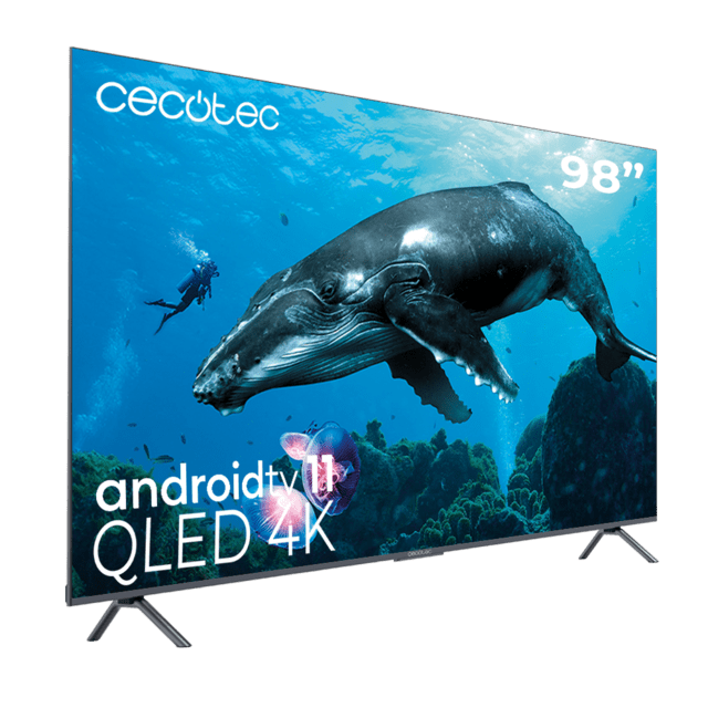 TV QLED V3+ series VQU30098+ M Televisión QLED de gran pulgada con 98" resolución 4K UHD y Android TV 11, Full Array Local Dimming, 120 Hz, Altavoces con 60W, Dolby Vision & Atmos, Wide Colour Gamut, HDR10, HDM 2.1, USB