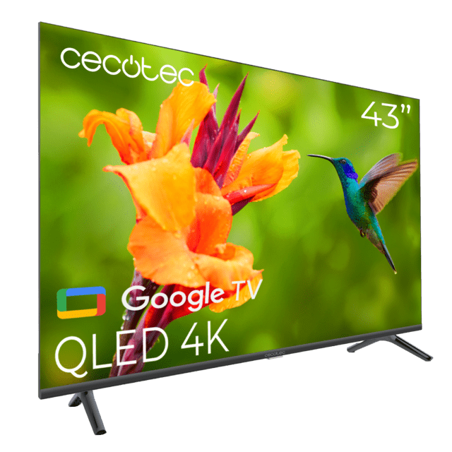V4 series VQU40043 Televisión QLED de 43" con resolución 4K UHD, sistema operativo Google TV, Dolby Vision&Atmos, Wide Color Gammut, VRR, HDMI 2.1, USB 3.0, HDR10, 16 Gb ROM, Google Voice Assitant y Chromecast.