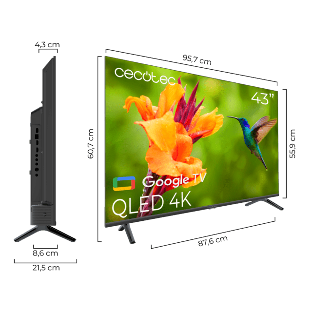 V4 series VQU40043 Televisión QLED de 43" con resolución 4K UHD, sistema operativo Google TV, Dolby Vision&Atmos, Wide Color Gammut, VRR, HDMI 2.1, USB 3.0, HDR10, 16 Gb ROM, Google Voice Assitant y Chromecast.