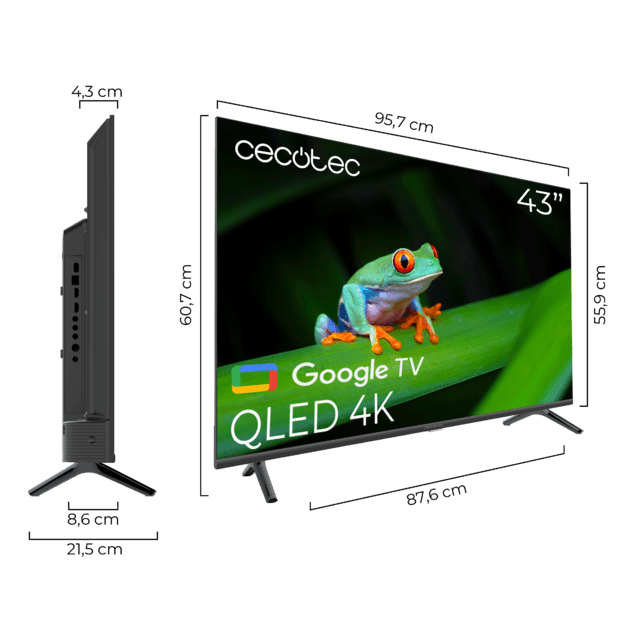 V4 series VQU40043S Televisión QLED de 43" con resolución 4K UHD, sistema operativo Google TV, Dolby Vision&Atmos, Wide Color Gammut, VRR, HDMI 2.1, USB 3.0, HDR10, 16 Gb ROM, Google Voice Assitant y Chromecast.