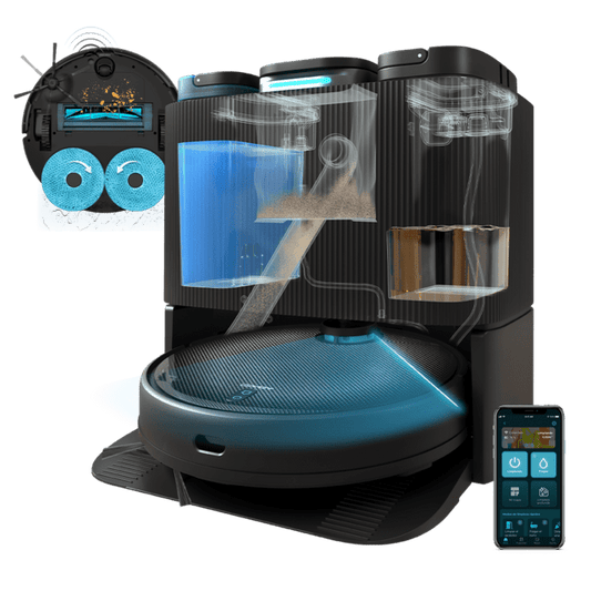Conga 11090 Spin Revolution Home&Wash T Robot aspirador con Base 4 en 1 (autovaciado de polvo y limpieza de mopas). Cuenta con tecnología láser. Cepillo multifunción. Mopas giratorias.