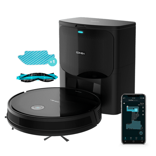 Conga 2499 Ultra Home Advanced Robot aspirador con base de autovaciado. Cuenta con tecnología giroscópica, limpieza ordenada de la totalidad de la superficie recorrida. Friega, aspira y barre a la vez.