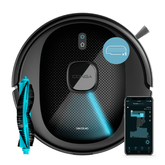 Conga 7490 Immortal Home Genesis Robot aspirador con navegación láser y base de autovaciado. 4 en 1: barre, aspira, friega y pasa la mopa. Potencia de succión de 2600 Pa. 120 minutos de autonomía.