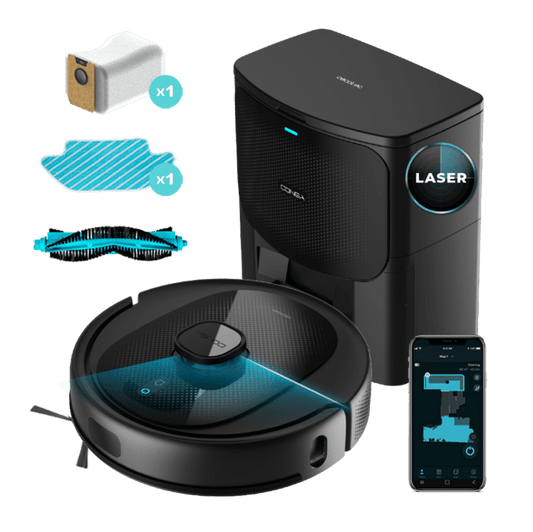 Conga 7490 Immortal Home Genesis Robot aspirador con navegación láser y base de autovaciado. 4 en 1: barre, aspira, friega y pasa la mopa. Potencia de succión de 2600 Pa. 120 minutos de autonomía.