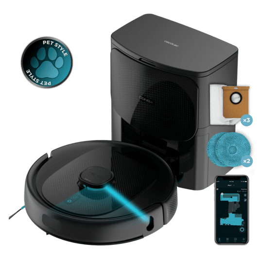 Conga 9590 Spin Revolution Ultra Power Home Robot aspirador con navegación láser. Inteligencia artificial, evita objetos. 4 en 1: barre, aspira, friega y pasa las mopas. 10.000 Pa de succión. Máximo 240 minutos de autonomía.