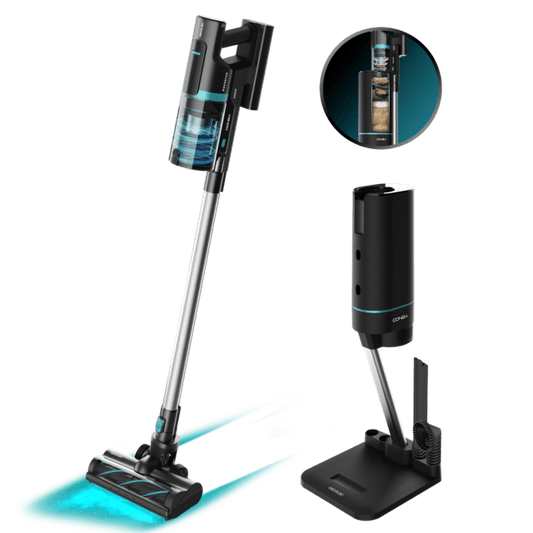 Conga Rockstar 10000 Nebula Station Aspirador escoba sin cables sin bolsa 3 en 1 con ciclón paralelo y base de autovaciado. Potencia de 450 W, 30 kPa y 70 minutos de autonomía.