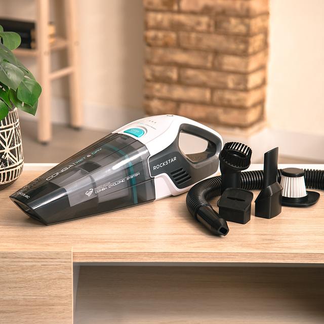 Conga Rockstar Hand 8,4 V Aspirador de mano con batería de Ion-Litio 8,4 V*MAX. Tecnología ciclónica sin bolsas. Para sólidos y líquidos. Depósito de 500 ml. Apto para todas las superficies.