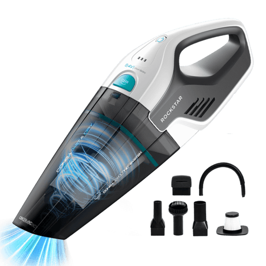 Conga Rockstar Hand 8,4 V Aspirador de mano con batería de Ion-Litio 8,4 V*MAX. Tecnología ciclónica sin bolsas. Para sólidos y líquidos. Depósito de 500 ml. Apto para todas las superficies.