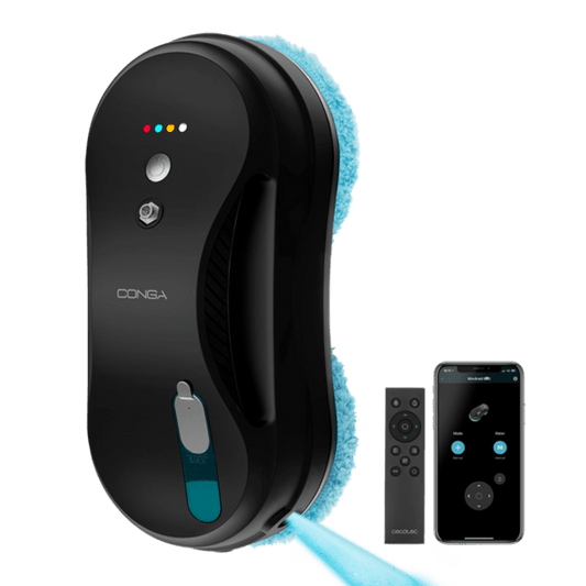 Conga Windroid 890 SprayWater Smart Connected T Aspirador limpiacristales con función 3 en 1: pulveriza, limpia y seca. Incluye app y mando teledirigido, para poder controlar todos los movimientos del robot. Incorporación de spray líquido.