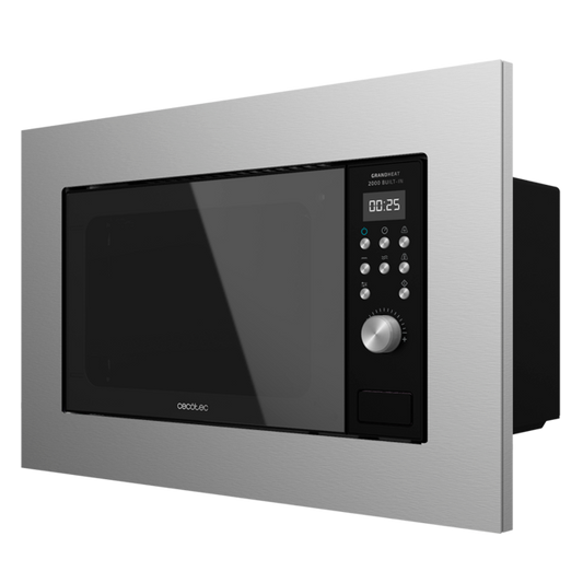 GrandHeat 2000 Built-In Steel Black. Microondas encastrable Digital de 700W, Integrable, 20l, Grill, 9 funciones preconfiguradas, Quick Start, Diseño Elegante