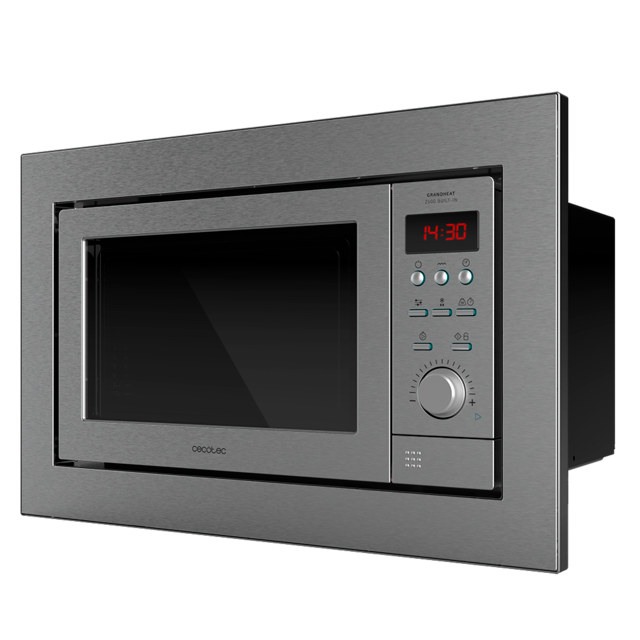 GrandHeat 2500 Built-In Steel. Microondas encastrable Digital de 900W, Integrable, 25 Litros, Grill, 10 funciones preconfiguradas, Multicooking, Quick Start