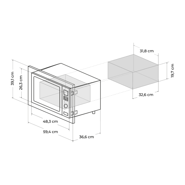 GrandHeat 2500 Built-In Steel. Microondas encastrable Digital de 900W, Integrable, 25 Litros, Grill, 10 funciones preconfiguradas, Multicooking, Quick Start