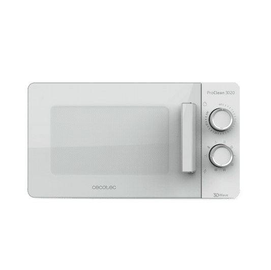 ProClean 3020. Microondas con Capacidad de 20L, Revestimiento Ready2Clean, 700 W de Potencia, 6 Niveles Funcionamiento, Temporizador 30 min, Modo Descongelar, Acabado Blanco
